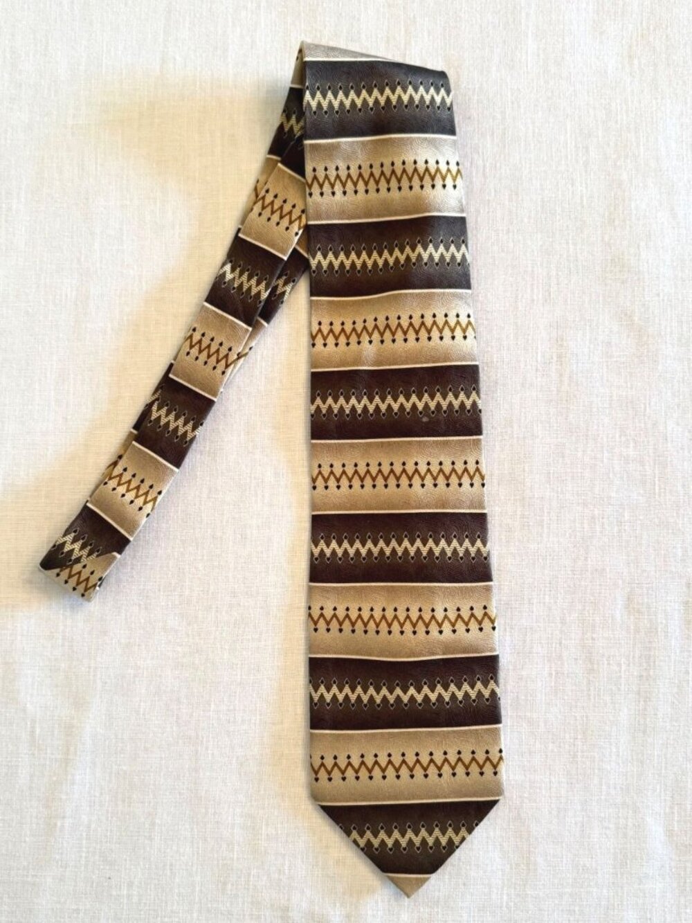 Vintage Mosaic Silk Necktie Southwestern Geometric Brown Cream Western 58in